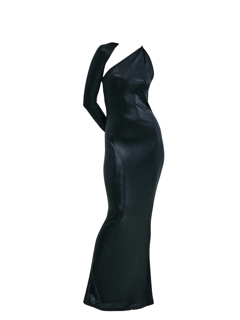 MARELLA Manhattan Metallic One-Shoulder Long Evening Gown
